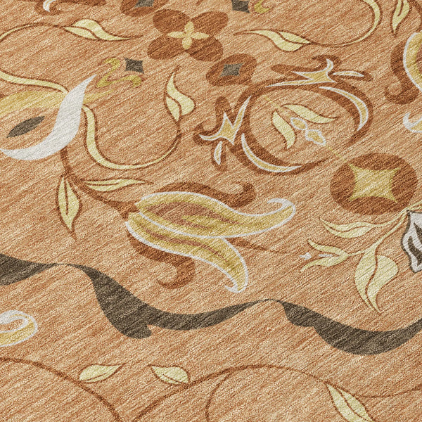 5' X 8' Copper And Orange Damask Washable Indoor Outdoor Area Rug Homeroots Outdoor