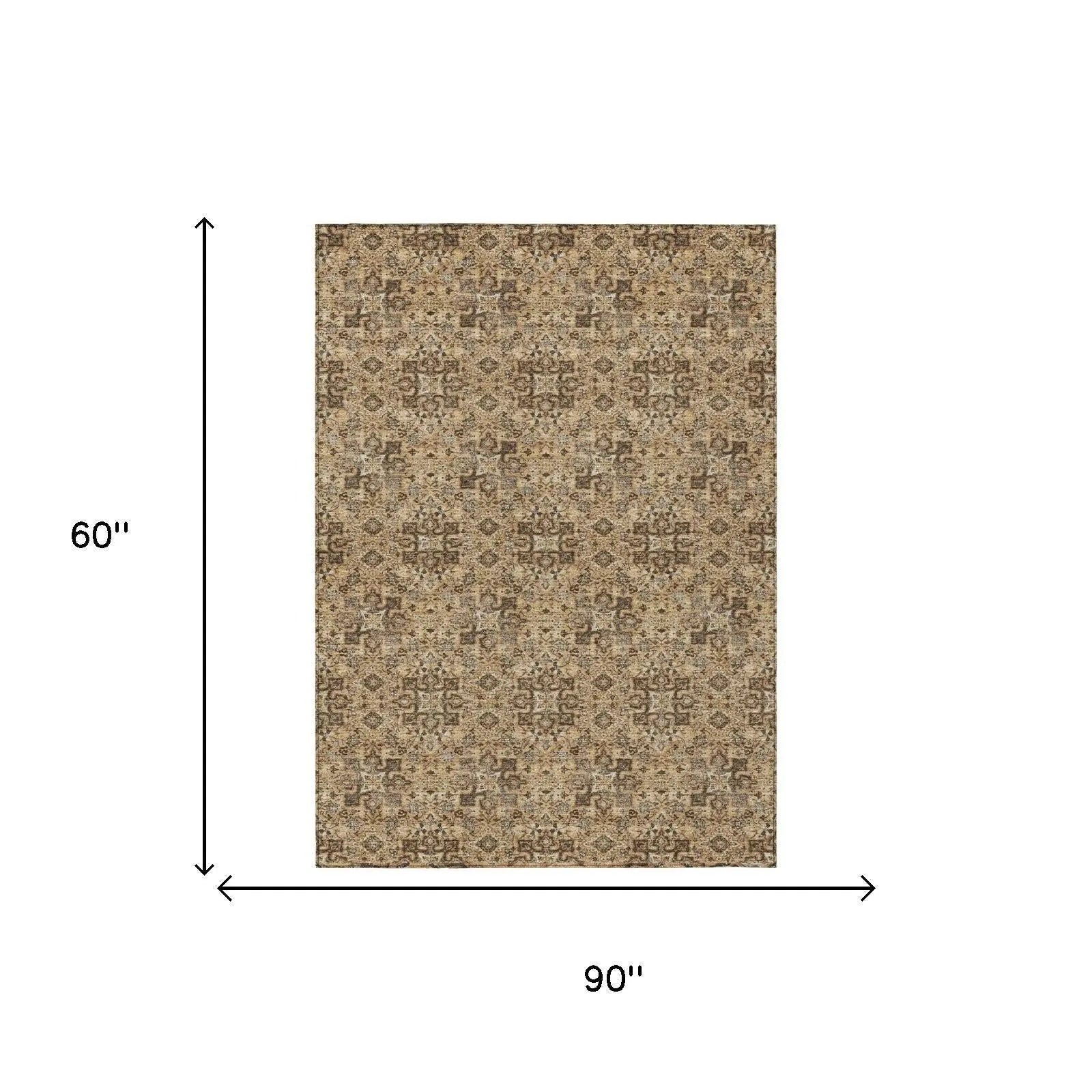 5' X 8' Copper And Orange Damask Washable Indoor Outdoor Area Rug Homeroots Outdoor