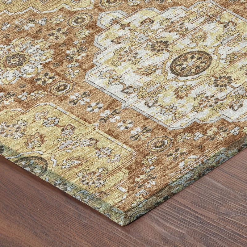 5' X 8' Copper And Orange Damask Washable Indoor Outdoor Area Rug Homeroots Outdoor