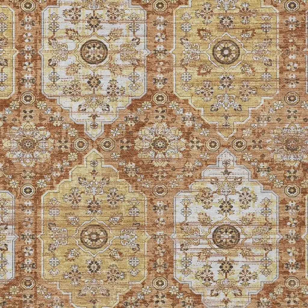 5' X 8' Copper And Orange Damask Washable Indoor Outdoor Area Rug Homeroots Outdoor