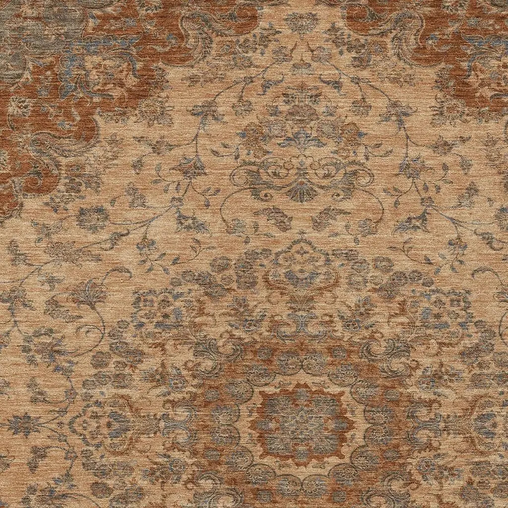 5' X 8' Copper And Orange Floral Medallion Washable Indoor Outdoor Area Rug Homeroots Outdoor