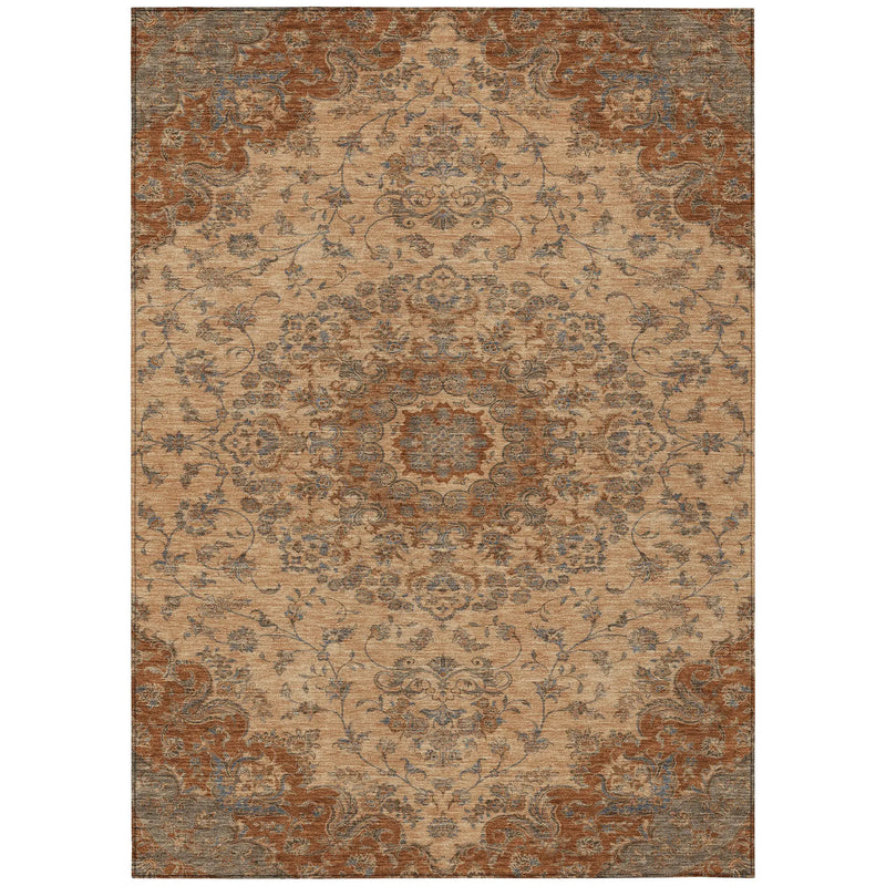 5' X 8' Copper And Orange Floral Medallion Washable Indoor Outdoor Area Rug Homeroots Outdoor