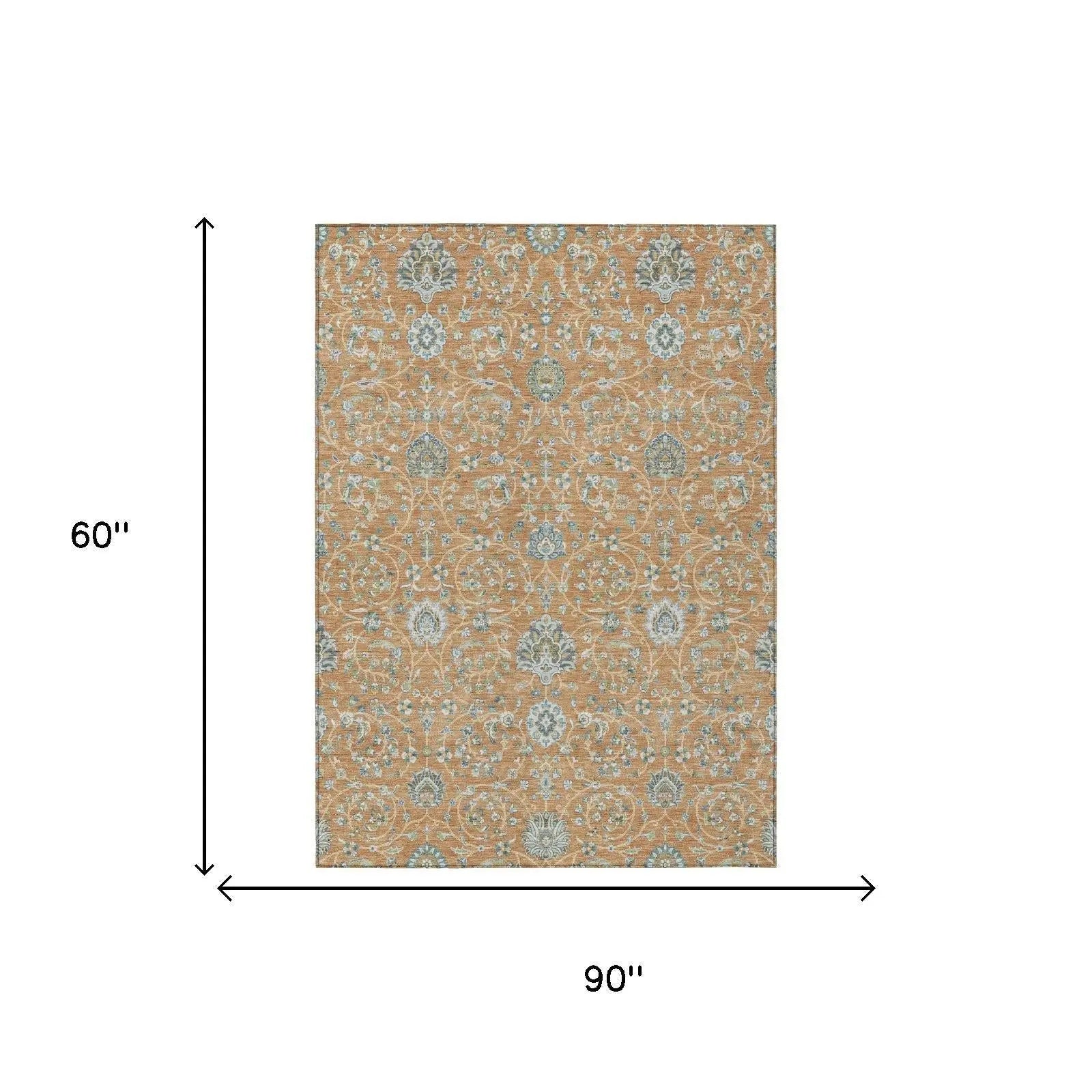 5' X 8' Copper And Orange Floral Washable Indoor Outdoor Area Rug Homeroots Outdoor