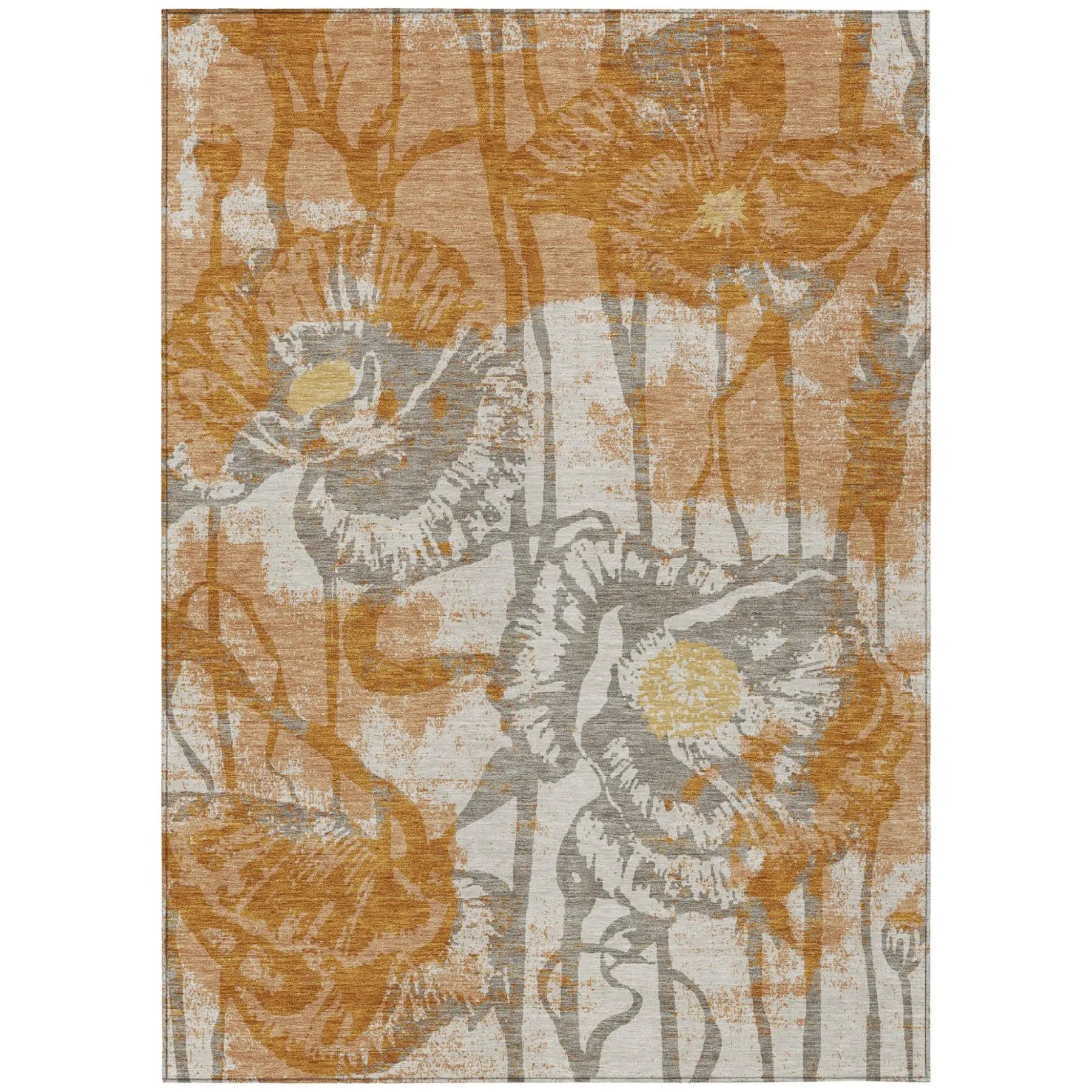 5' X 8' Copper And Orange Floral Washable Indoor Outdoor Area Rug Homeroots Outdoor