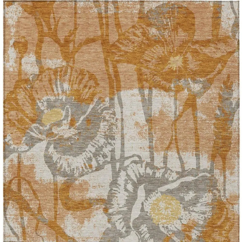 5' X 8' Copper And Orange Floral Washable Indoor Outdoor Area Rug Homeroots Outdoor