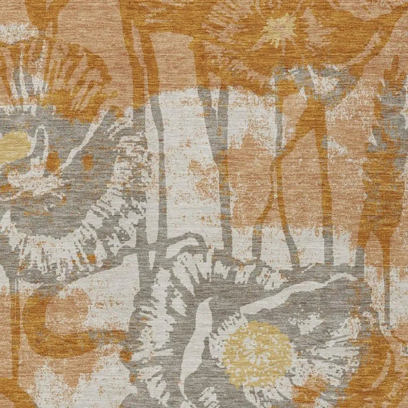 5' X 8' Copper And Orange Floral Washable Indoor Outdoor Area Rug Homeroots Outdoor