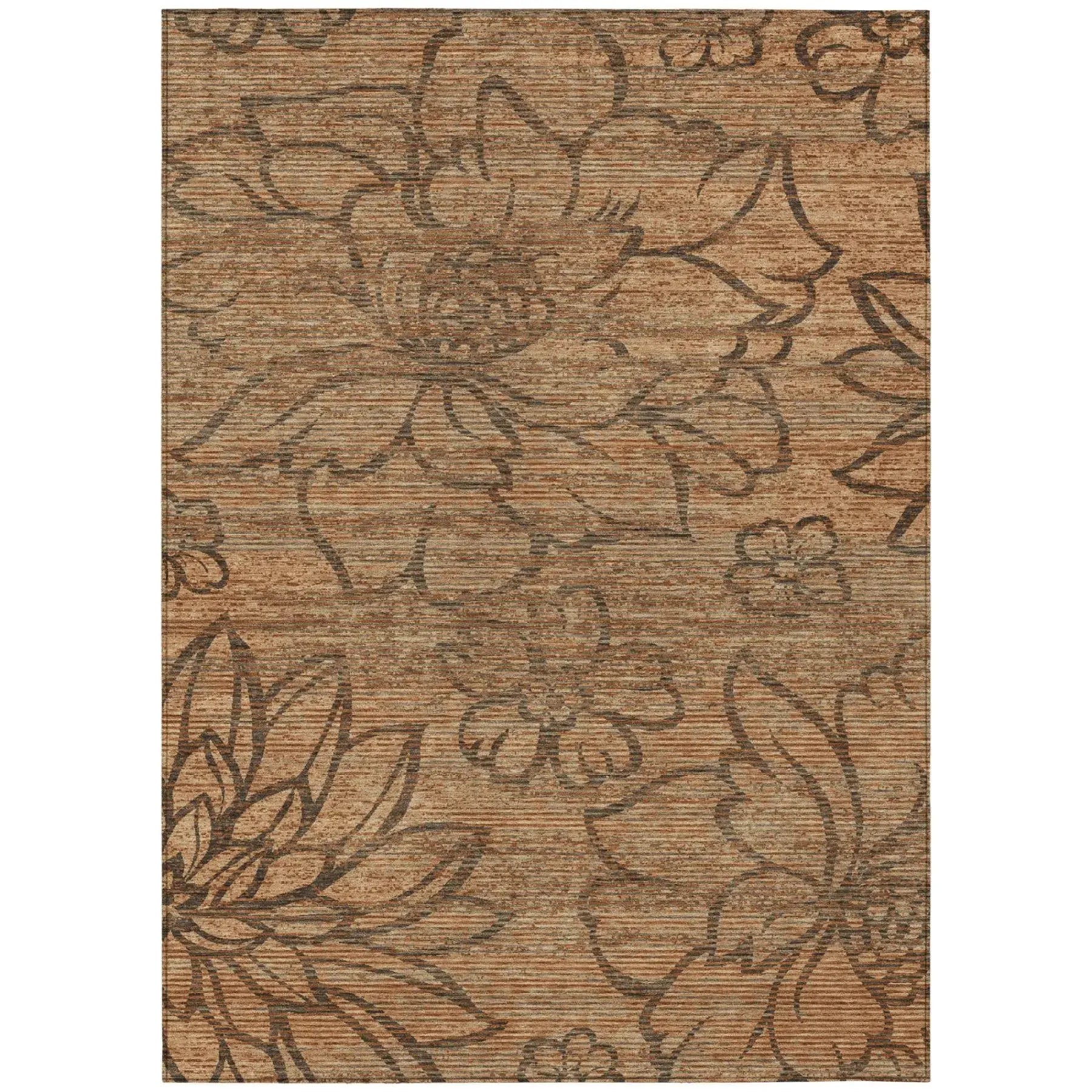 5' X 8' Copper And Orange Floral Washable Indoor Outdoor Area Rug Homeroots Outdoor
