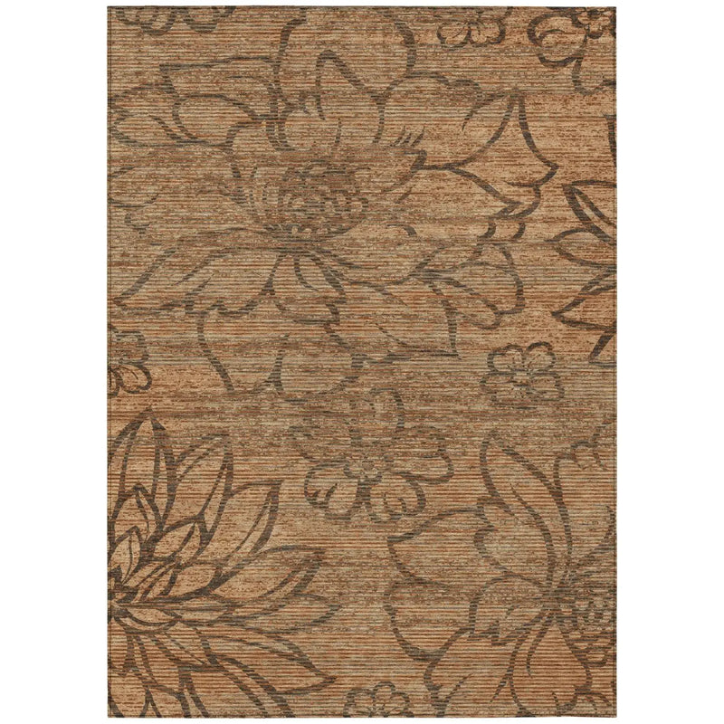 5' X 8' Copper And Orange Floral Washable Indoor Outdoor Area Rug Homeroots Outdoor