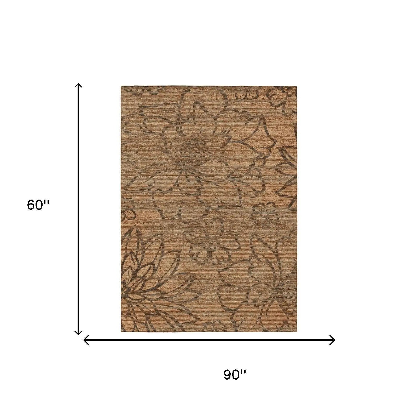 5' X 8' Copper And Orange Floral Washable Indoor Outdoor Area Rug Homeroots Outdoor