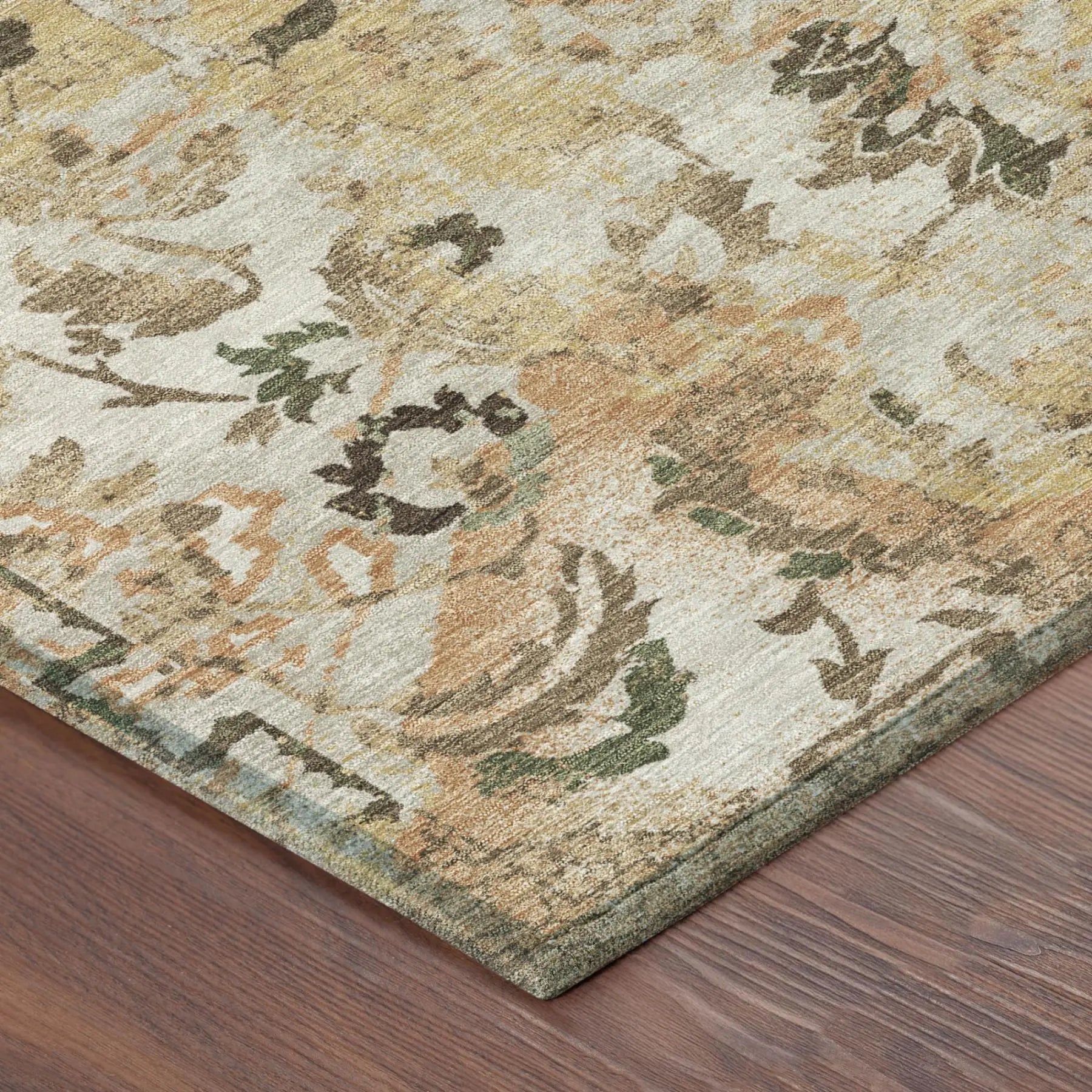 5' X 8' Copper And Orange Floral Washable Indoor Outdoor Area Rug Homeroots Outdoor