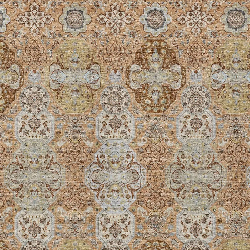 5' X 8' Copper And Orange Floral Washable Indoor Outdoor Area Rug Homeroots Outdoor