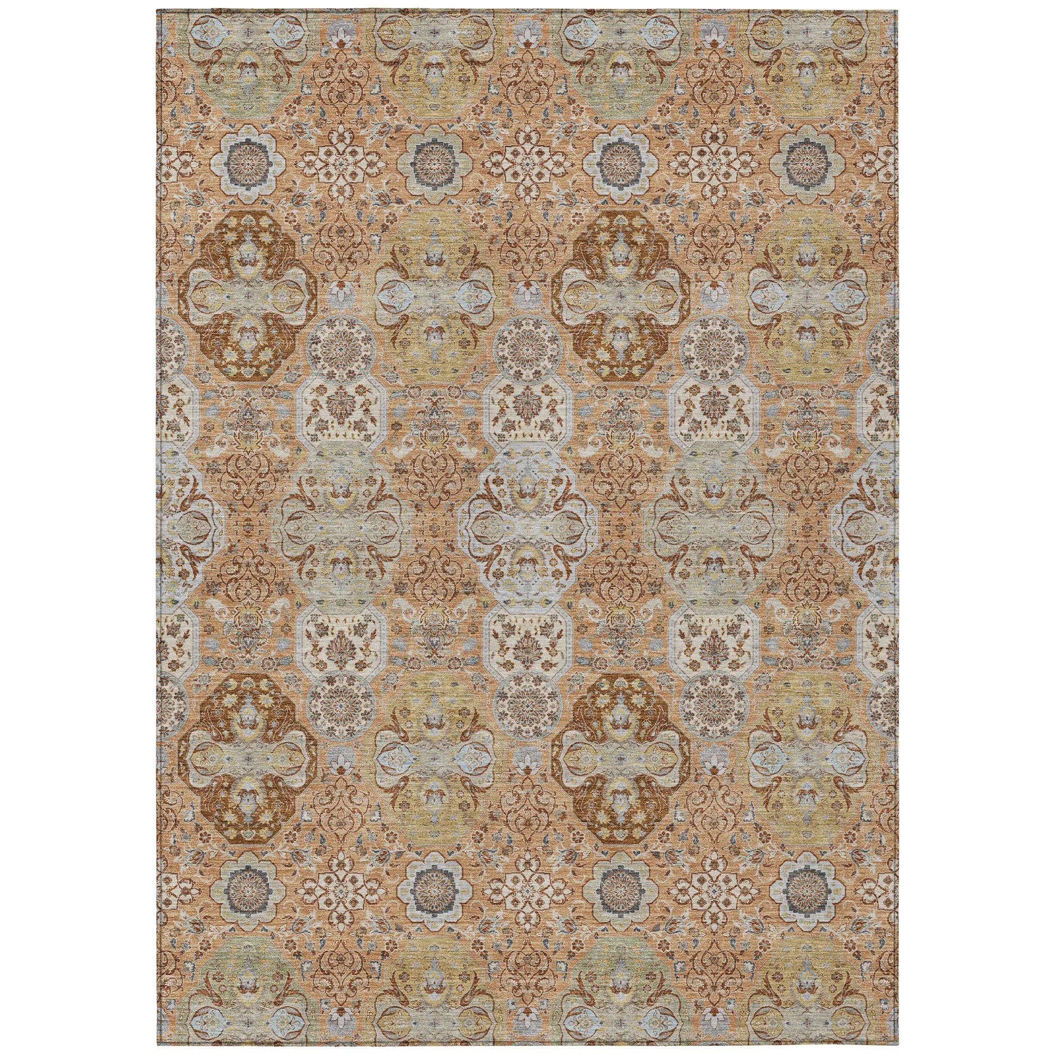 5' X 8' Copper And Orange Floral Washable Indoor Outdoor Area Rug Homeroots Outdoor