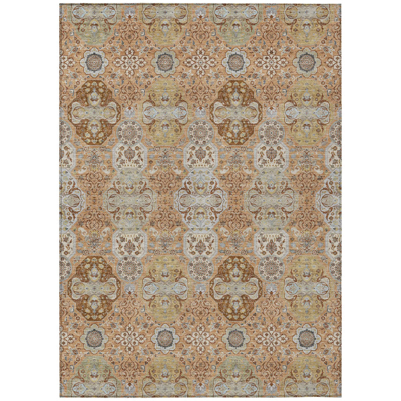 5' X 8' Copper And Orange Floral Washable Indoor Outdoor Area Rug Homeroots Outdoor