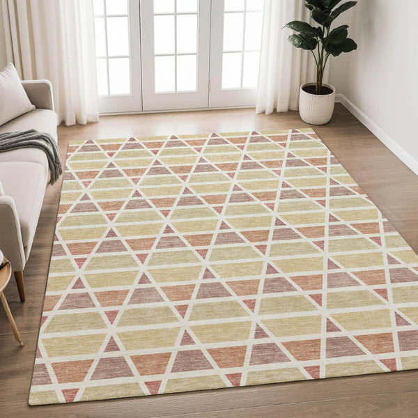 5' X 8' Copper And Orange Geometric Washable Indoor Outdoor Area Rug Homeroots Outdoor