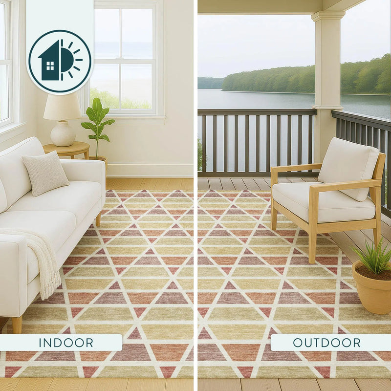 5' X 8' Copper And Orange Geometric Washable Indoor Outdoor Area Rug Homeroots Outdoor
