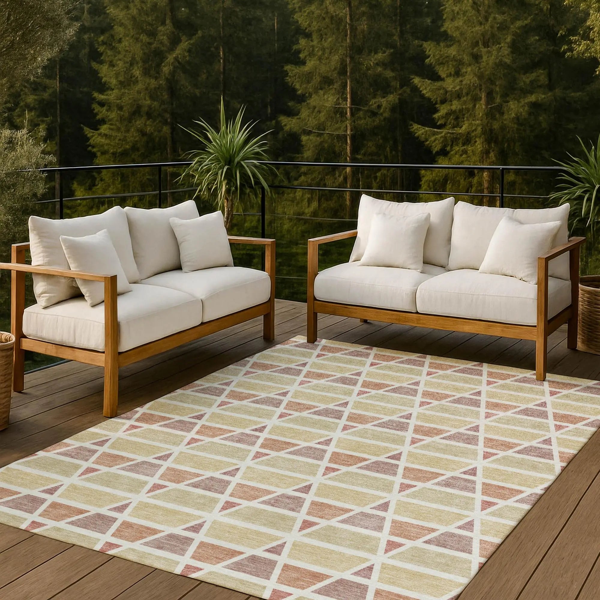 5' X 8' Copper And Orange Geometric Washable Indoor Outdoor Area Rug Homeroots Outdoor