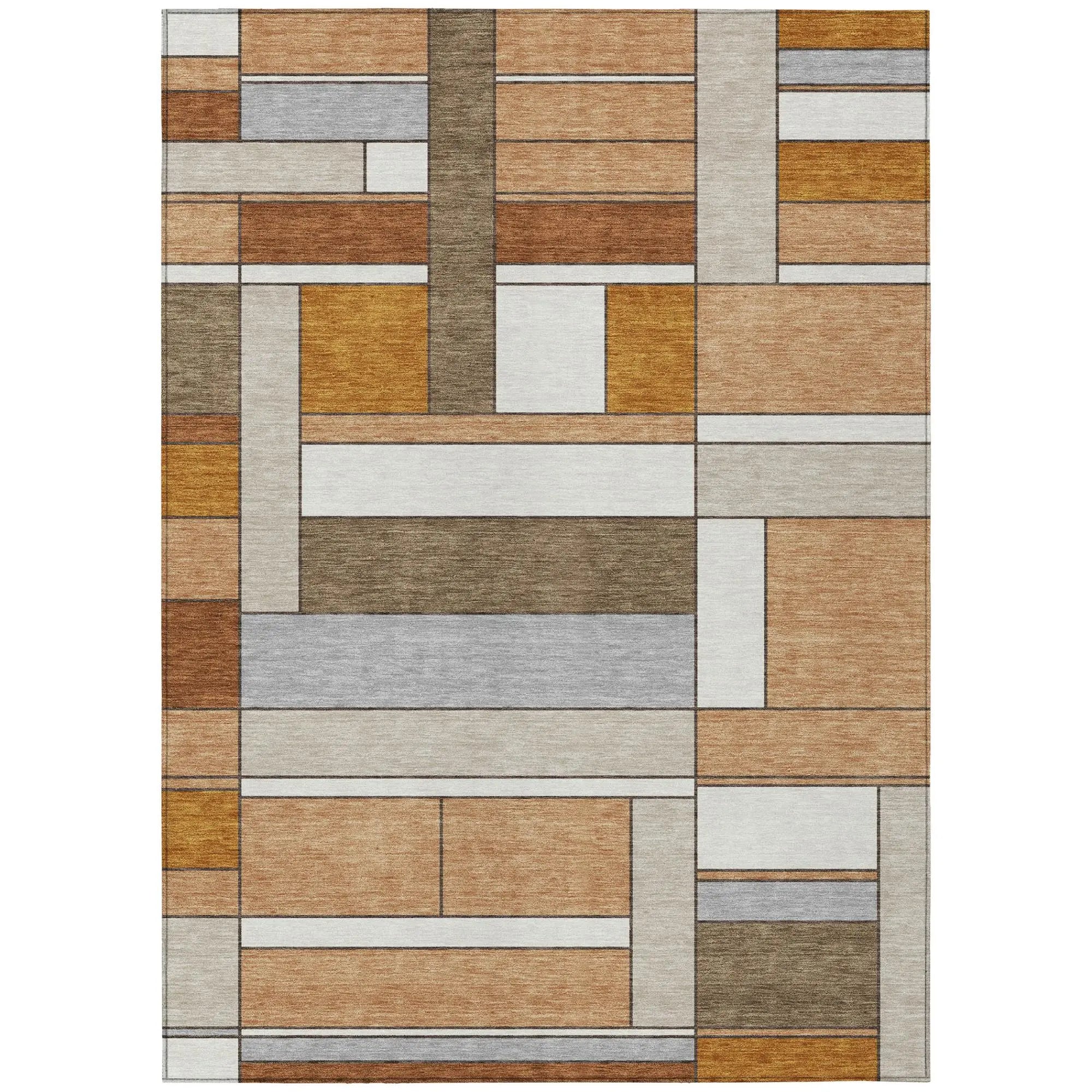 5' X 8' Copper And Orange Geometric Washable Indoor Outdoor Area Rug Homeroots Outdoor