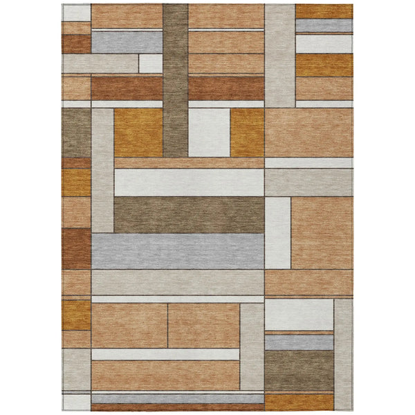5' X 8' Copper And Orange Geometric Washable Indoor Outdoor Area Rug Homeroots Outdoor
