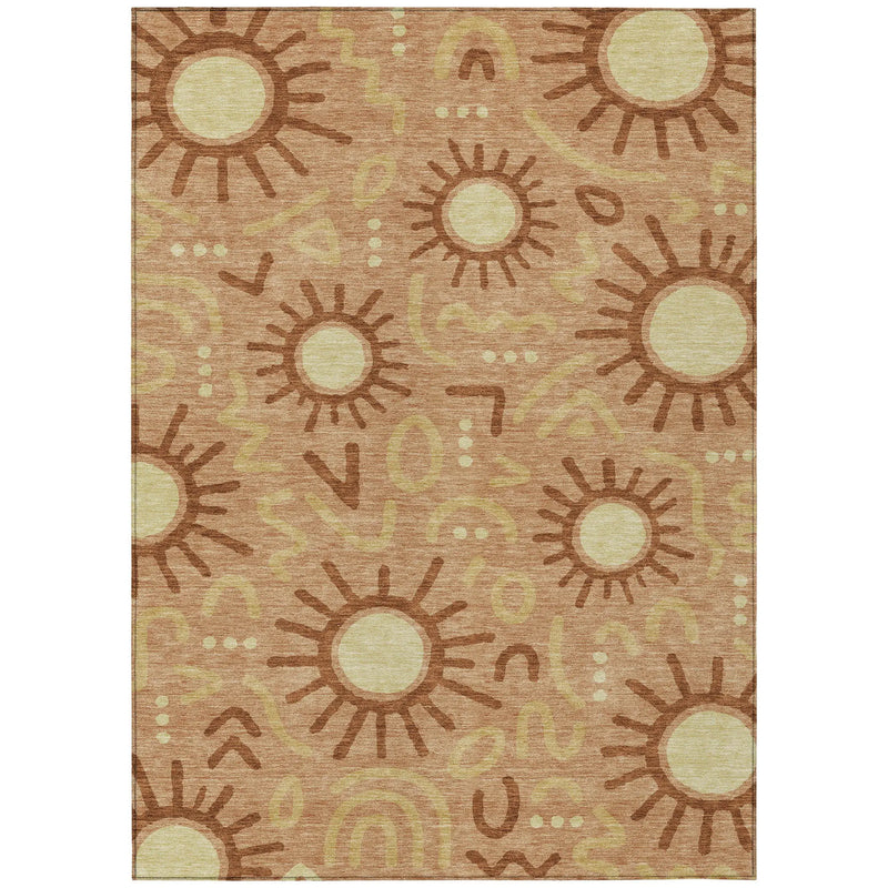 5' X 8' Copper And Orange Geometric Washable Indoor Outdoor Area Rug Homeroots Outdoor