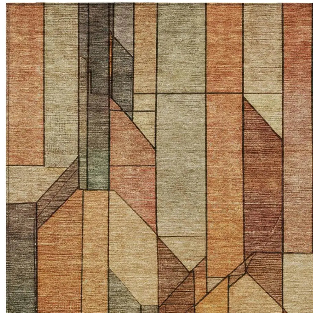 5' X 8' Copper And Orange Geometric Washable Indoor Outdoor Area Rug Homeroots Outdoor