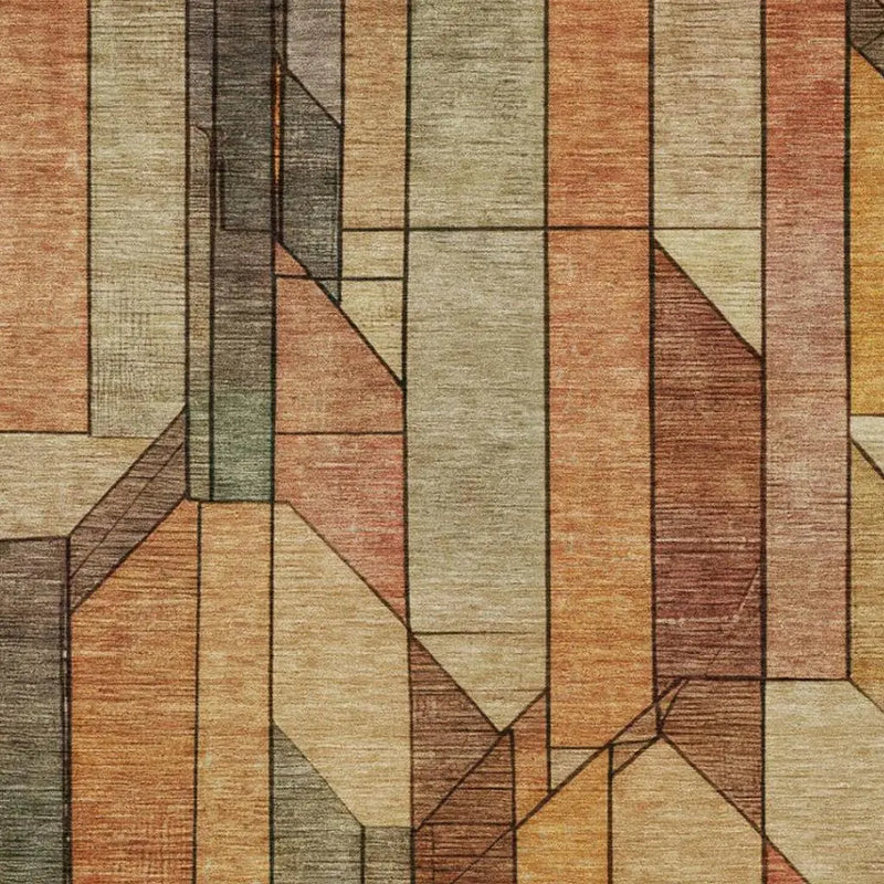 5' X 8' Copper And Orange Geometric Washable Indoor Outdoor Area Rug Homeroots Outdoor