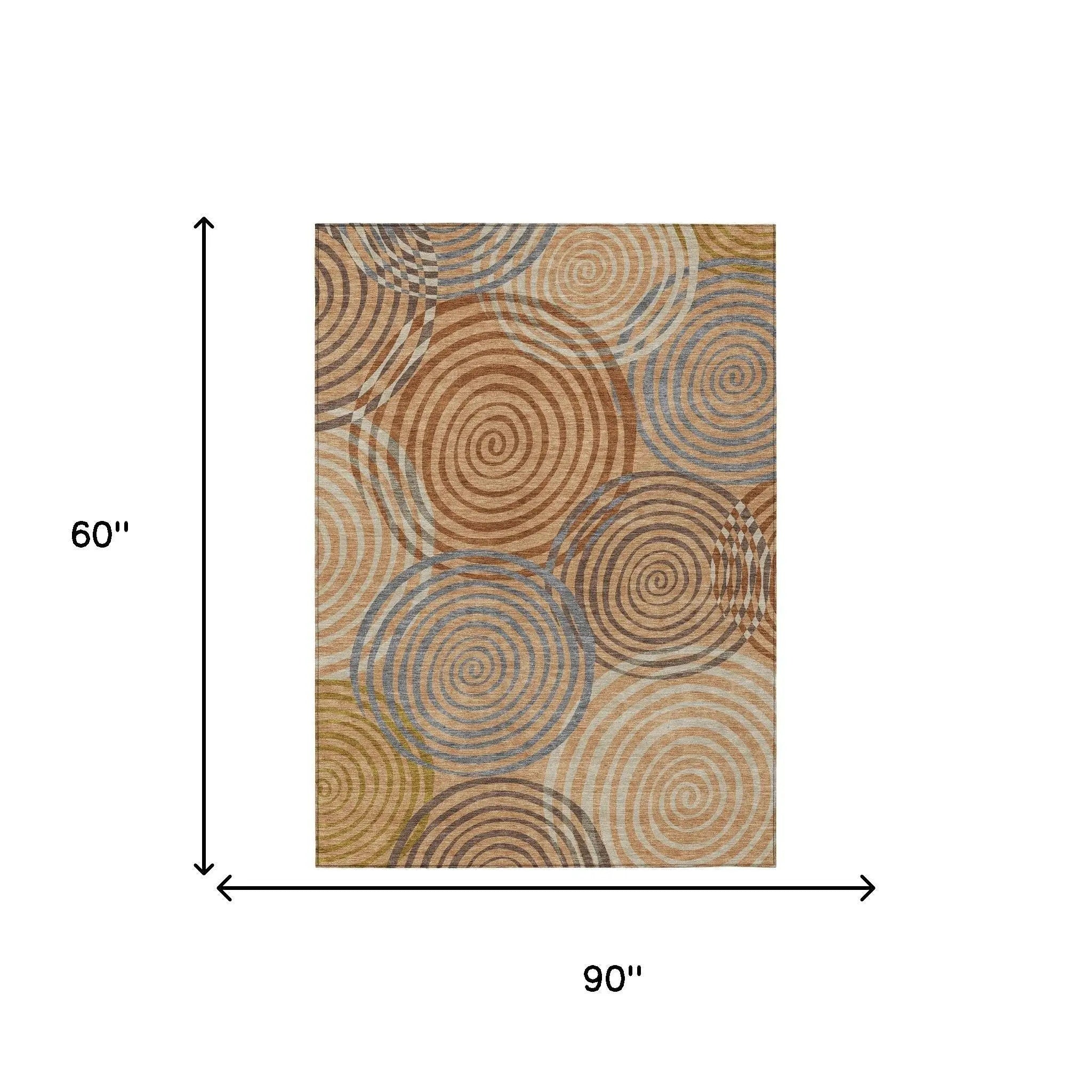 5' X 8' Copper And Orange Geometric Washable Indoor Outdoor Area Rug Homeroots Outdoor