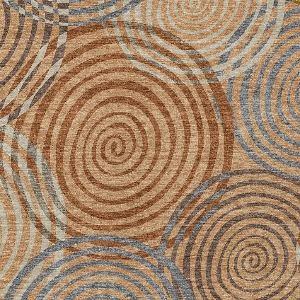 5' X 8' Copper And Orange Geometric Washable Indoor Outdoor Area Rug Homeroots Outdoor
