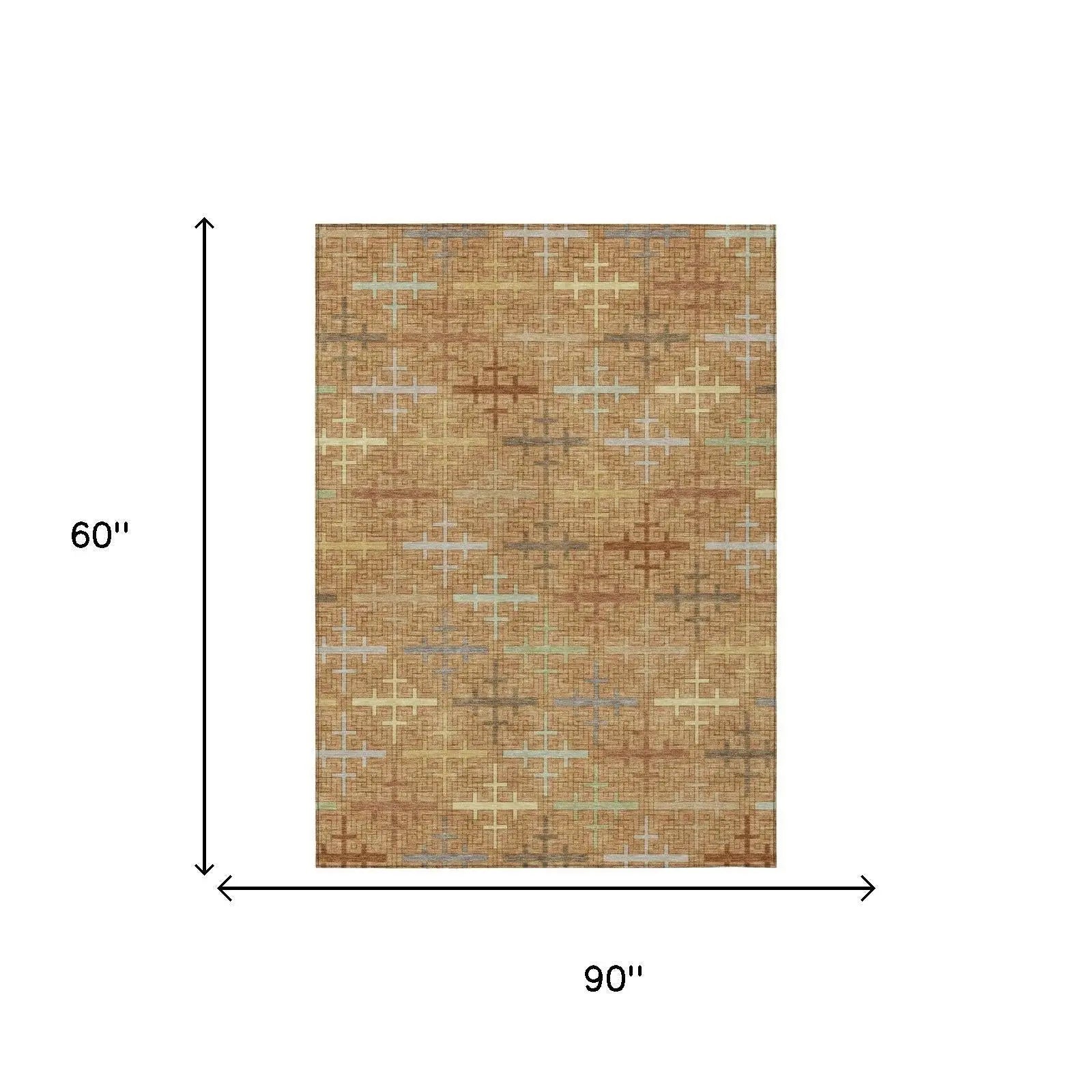 5' X 8' Copper And Orange Geometric Washable Indoor Outdoor Area Rug Homeroots Outdoor