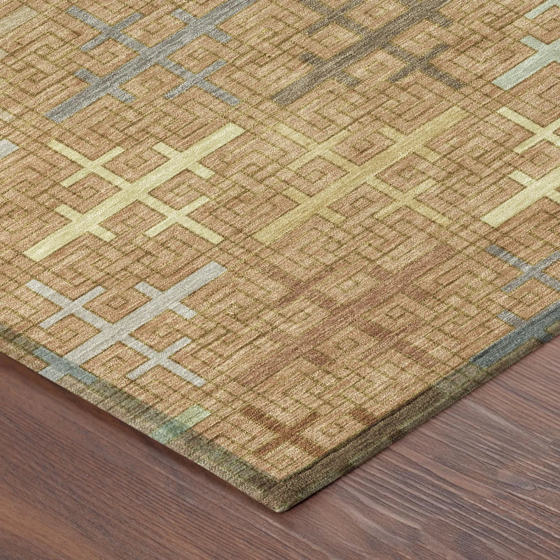 5' X 8' Copper And Orange Geometric Washable Indoor Outdoor Area Rug Homeroots Outdoor
