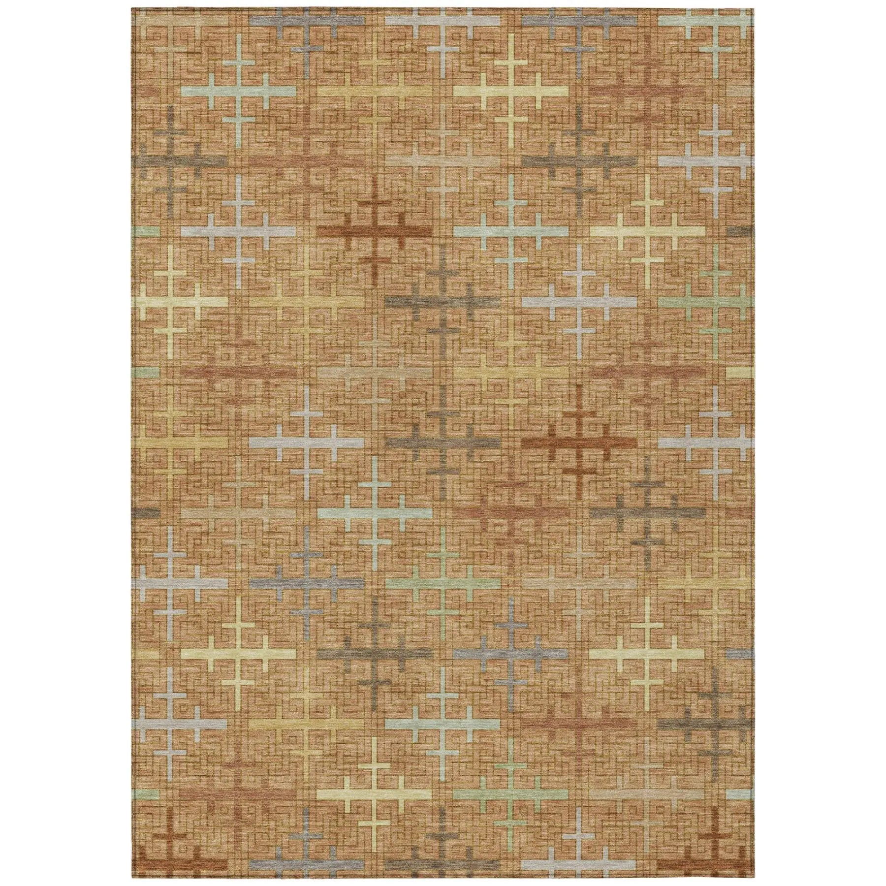 5' X 8' Copper And Orange Geometric Washable Indoor Outdoor Area Rug Homeroots Outdoor