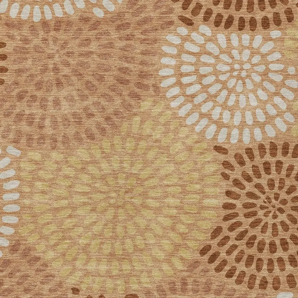 5' X 8' Copper And Orange Geometric Washable Indoor Outdoor Area Rug Homeroots Outdoor