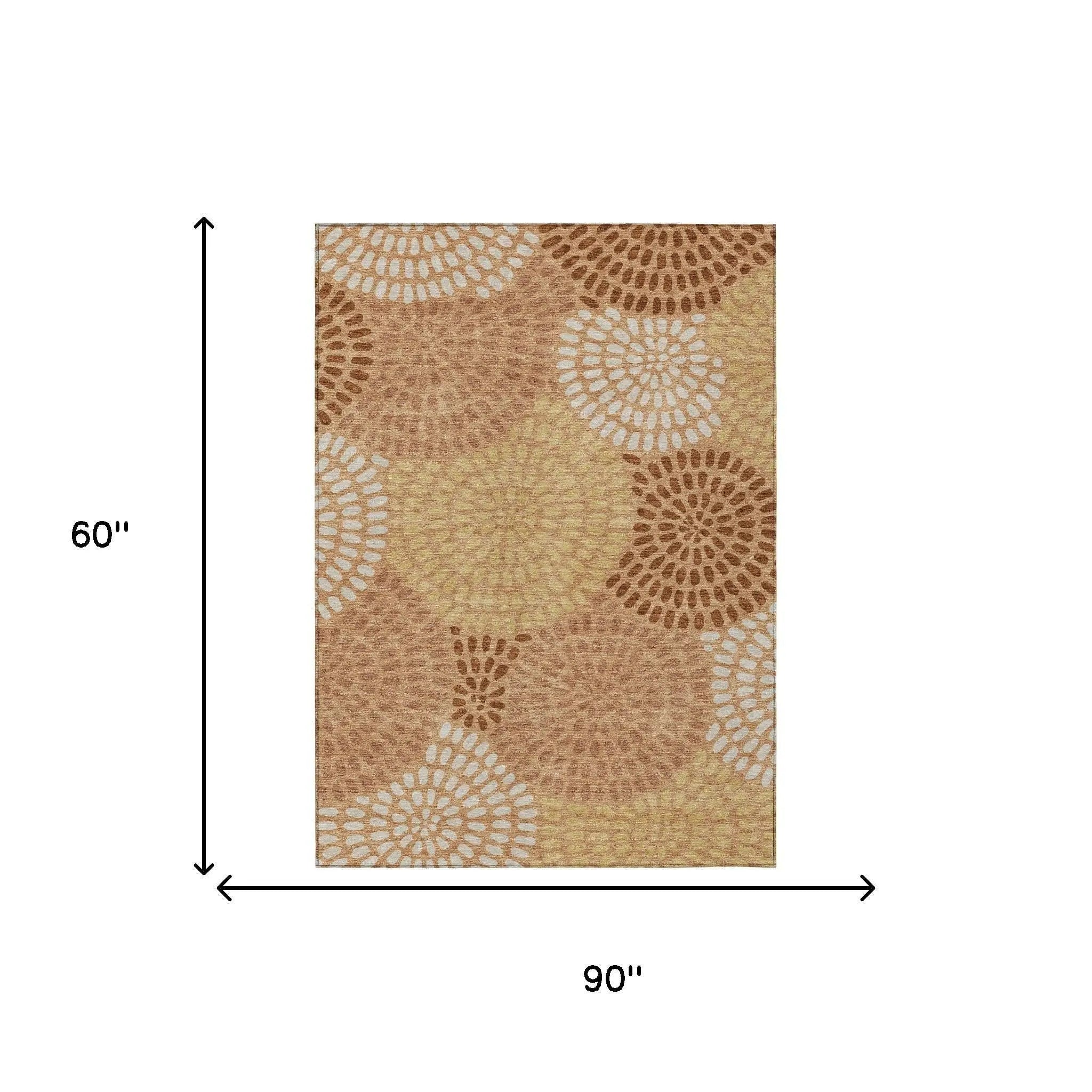5' X 8' Copper And Orange Geometric Washable Indoor Outdoor Area Rug Homeroots Outdoor