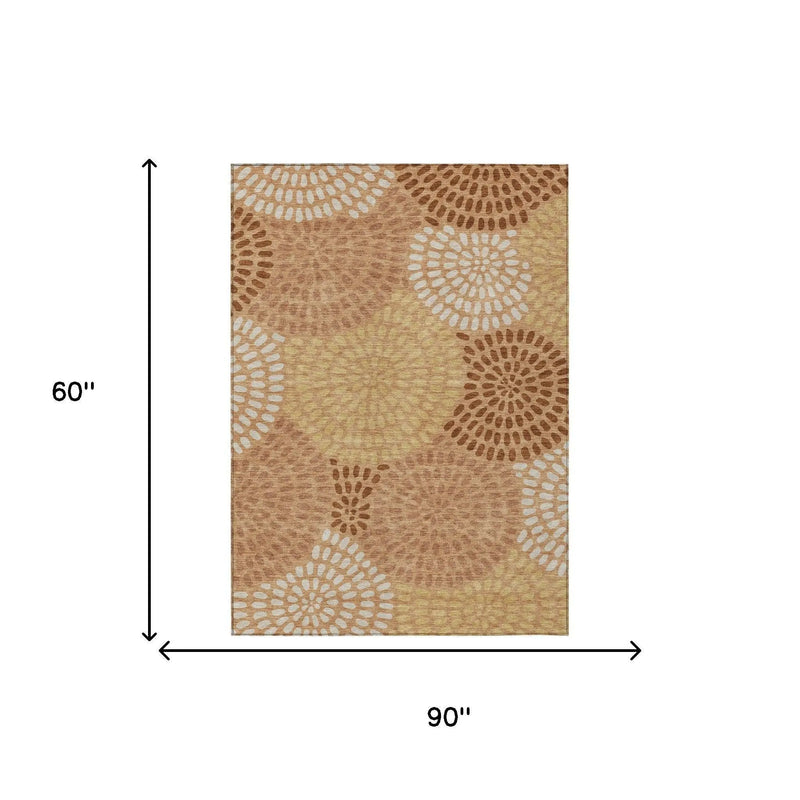 5' X 8' Copper And Orange Geometric Washable Indoor Outdoor Area Rug Homeroots Outdoor