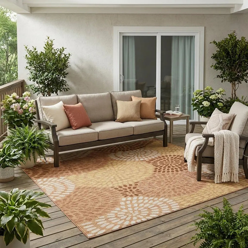 5' X 8' Copper And Orange Geometric Washable Indoor Outdoor Area Rug Homeroots Outdoor