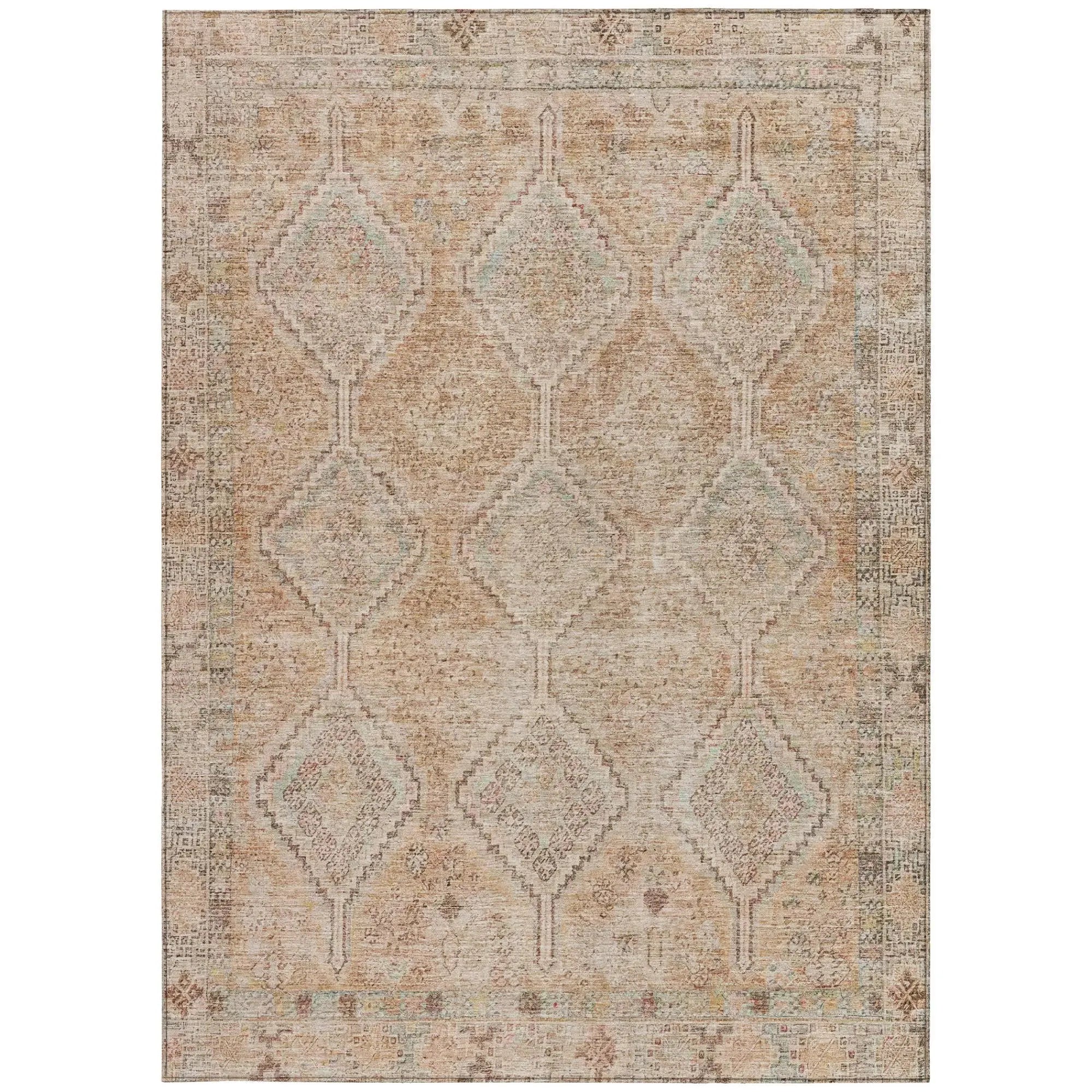 5' X 8' Copper And Orange Geometric Washable Indoor Outdoor Area Rug Homeroots Outdoor