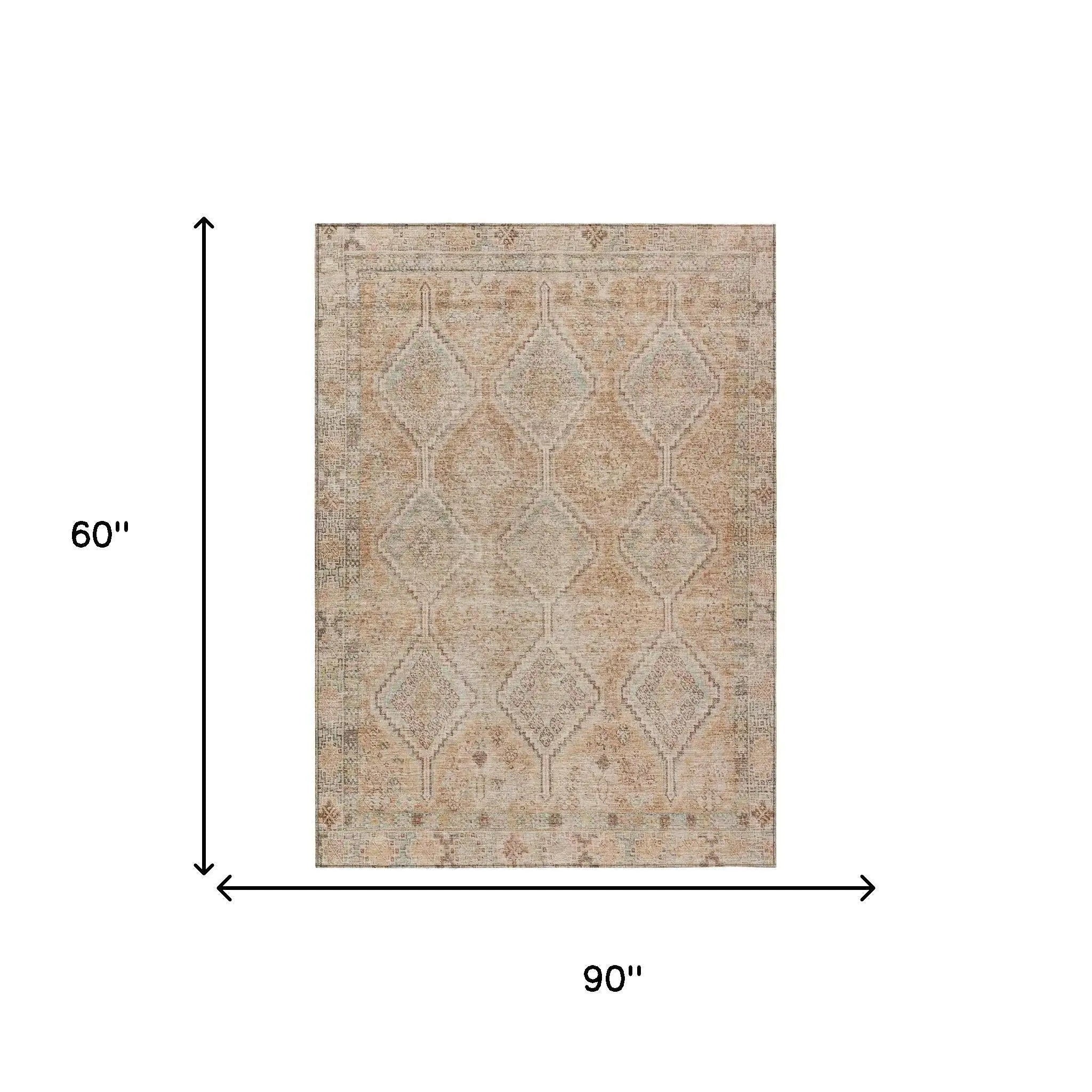 5' X 8' Copper And Orange Geometric Washable Indoor Outdoor Area Rug Homeroots Outdoor