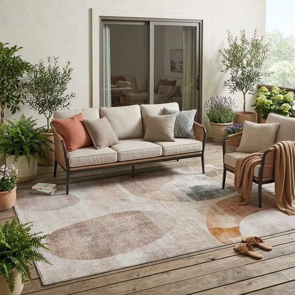 5' X 8' Copper And Orange Geometric Washable Indoor Outdoor Area Rug Homeroots Outdoor