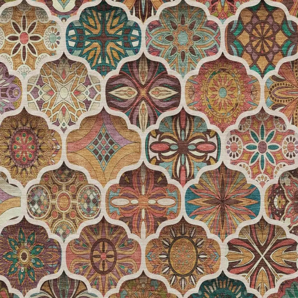 5' X 8' Copper And Orange Ogee Washable Indoor Outdoor Area Rug Homeroots Outdoor