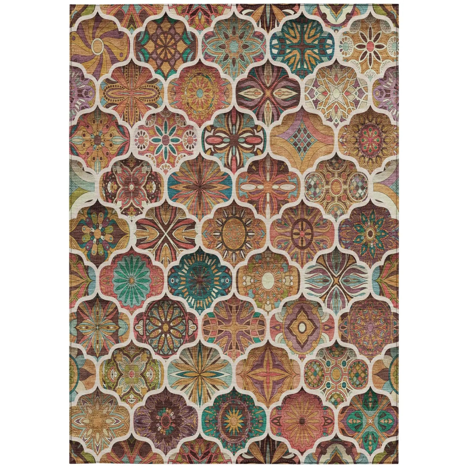 5' X 8' Copper And Orange Ogee Washable Indoor Outdoor Area Rug Homeroots Outdoor