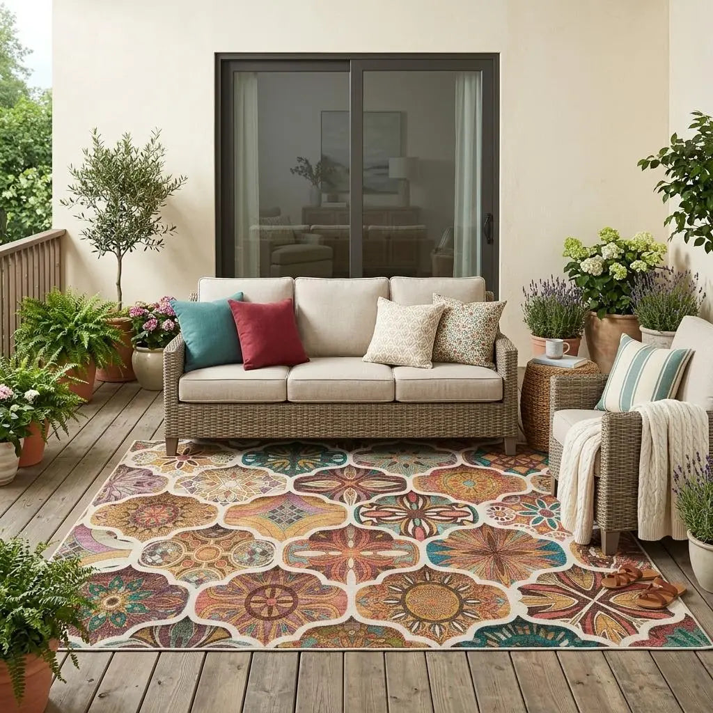 5' X 8' Copper And Orange Ogee Washable Indoor Outdoor Area Rug Homeroots Outdoor