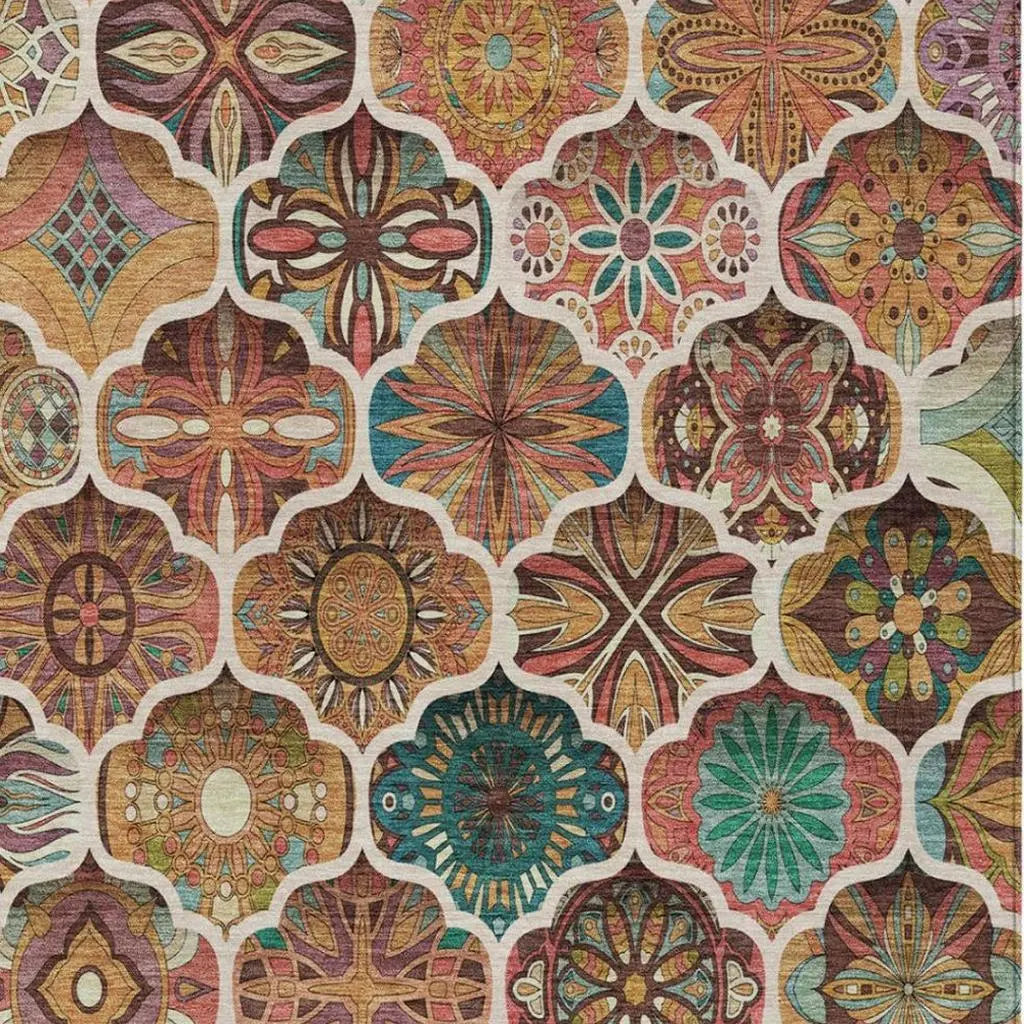 5' X 8' Copper And Orange Ogee Washable Indoor Outdoor Area Rug Homeroots Outdoor