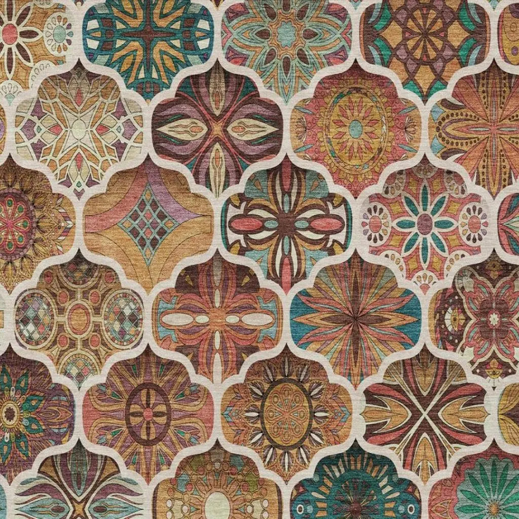 5' X 8' Copper And Orange Ogee Washable Indoor Outdoor Area Rug Homeroots Outdoor