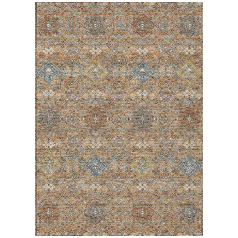 5' X 8' Copper And Orange Oriental Washable Indoor Outdoor Area Rug Homeroots Outdoor