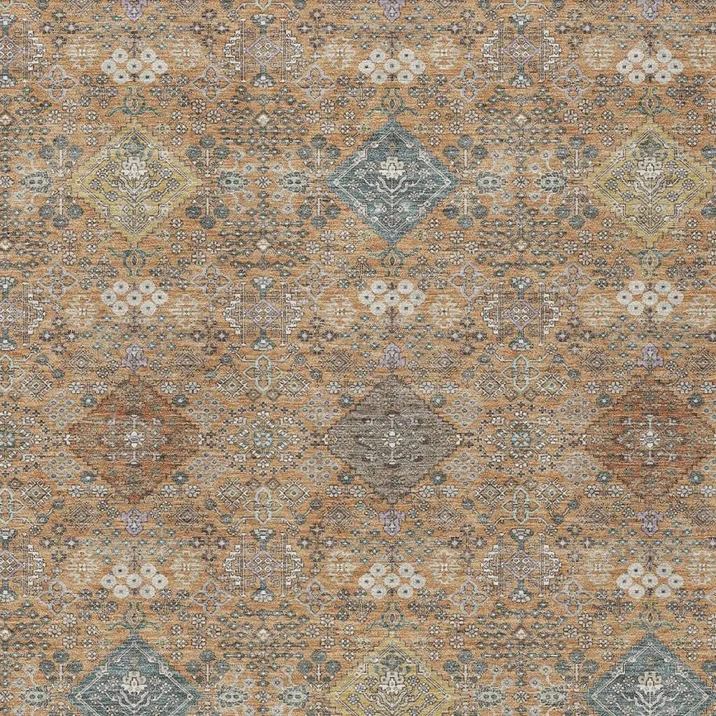 5' X 8' Copper And Orange Oriental Washable Indoor Outdoor Area Rug Homeroots Outdoor