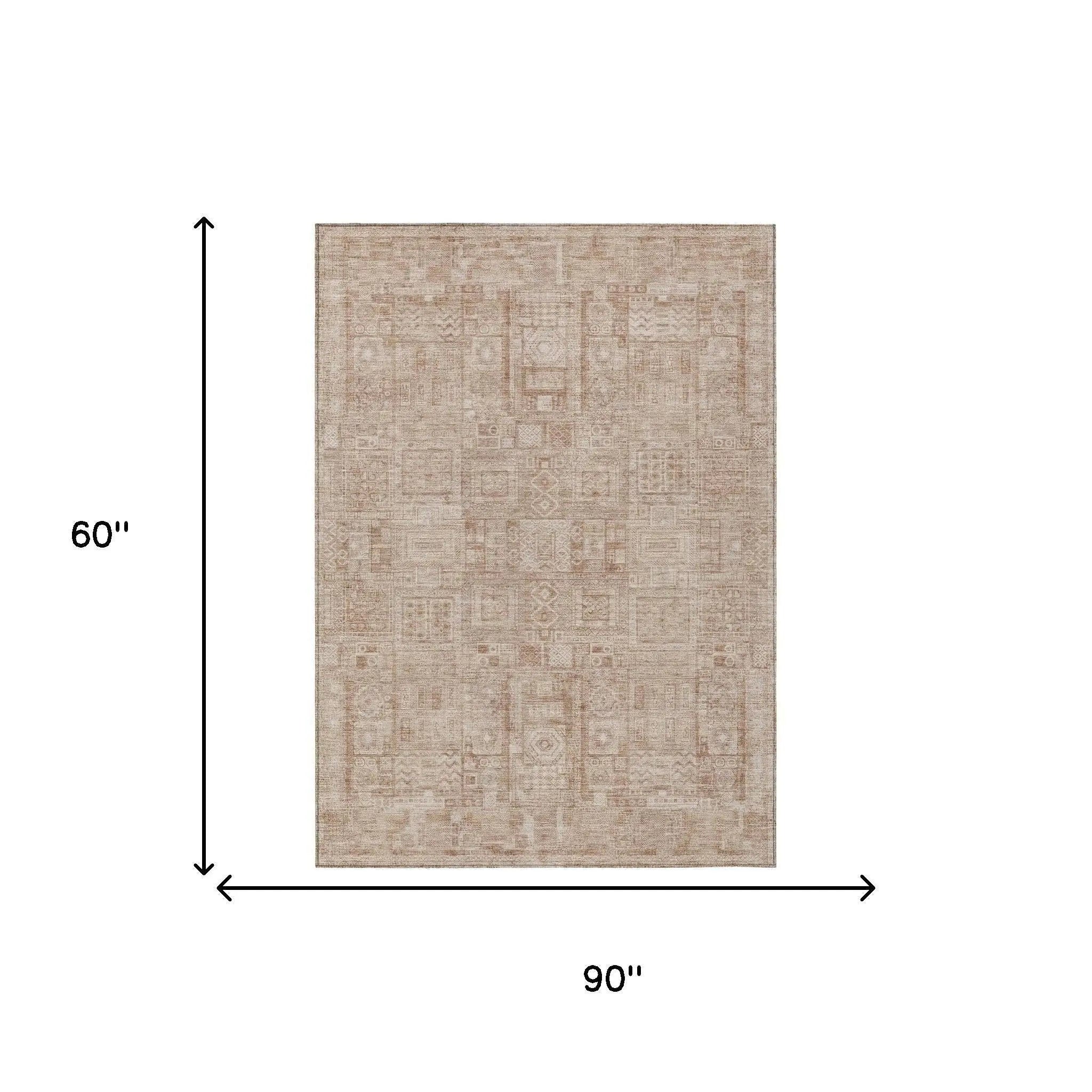 5' X 8' Copper And Orange Oriental Washable Indoor Outdoor Area Rug Homeroots Outdoor