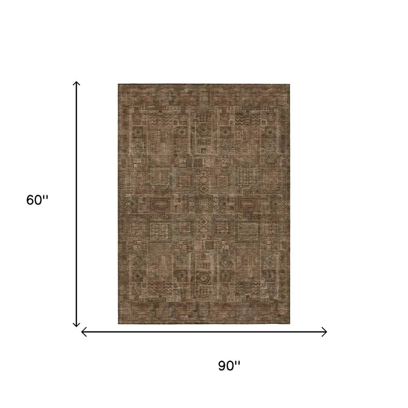 5' X 8' Copper And Orange Oriental Washable Indoor Outdoor Area Rug Homeroots Outdoor