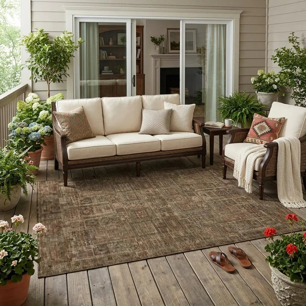 5' X 8' Copper And Orange Oriental Washable Indoor Outdoor Area Rug Homeroots Outdoor