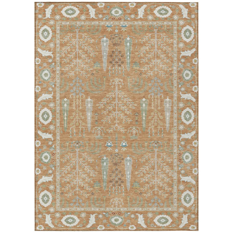 5' X 8' Copper And Orange Oriental Washable Indoor Outdoor Area Rug Homeroots Outdoor