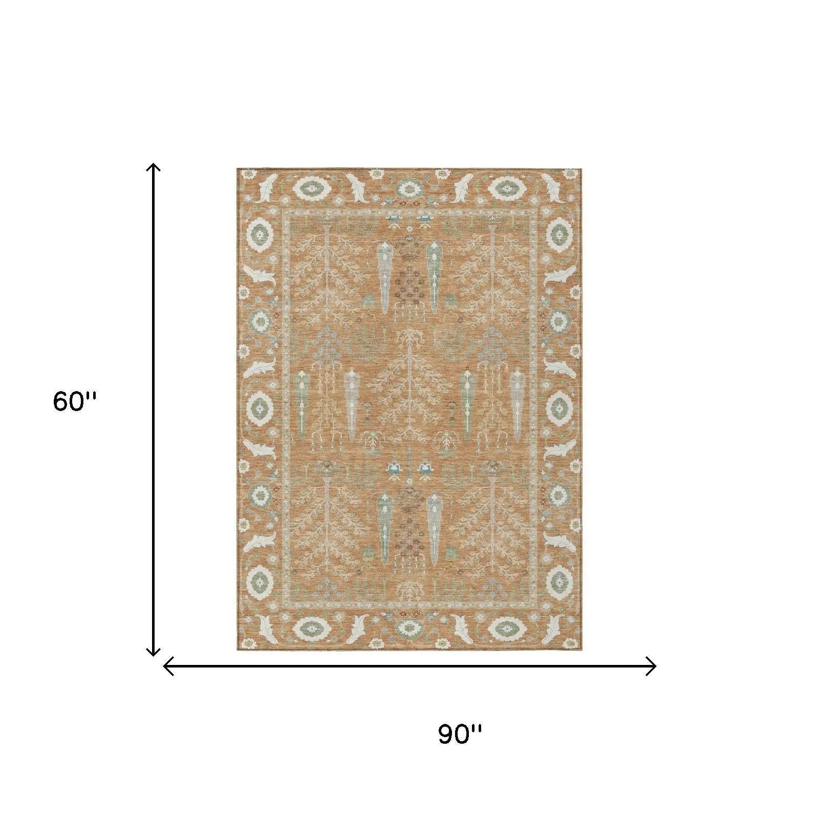 5' X 8' Copper And Orange Oriental Washable Indoor Outdoor Area Rug Homeroots Outdoor