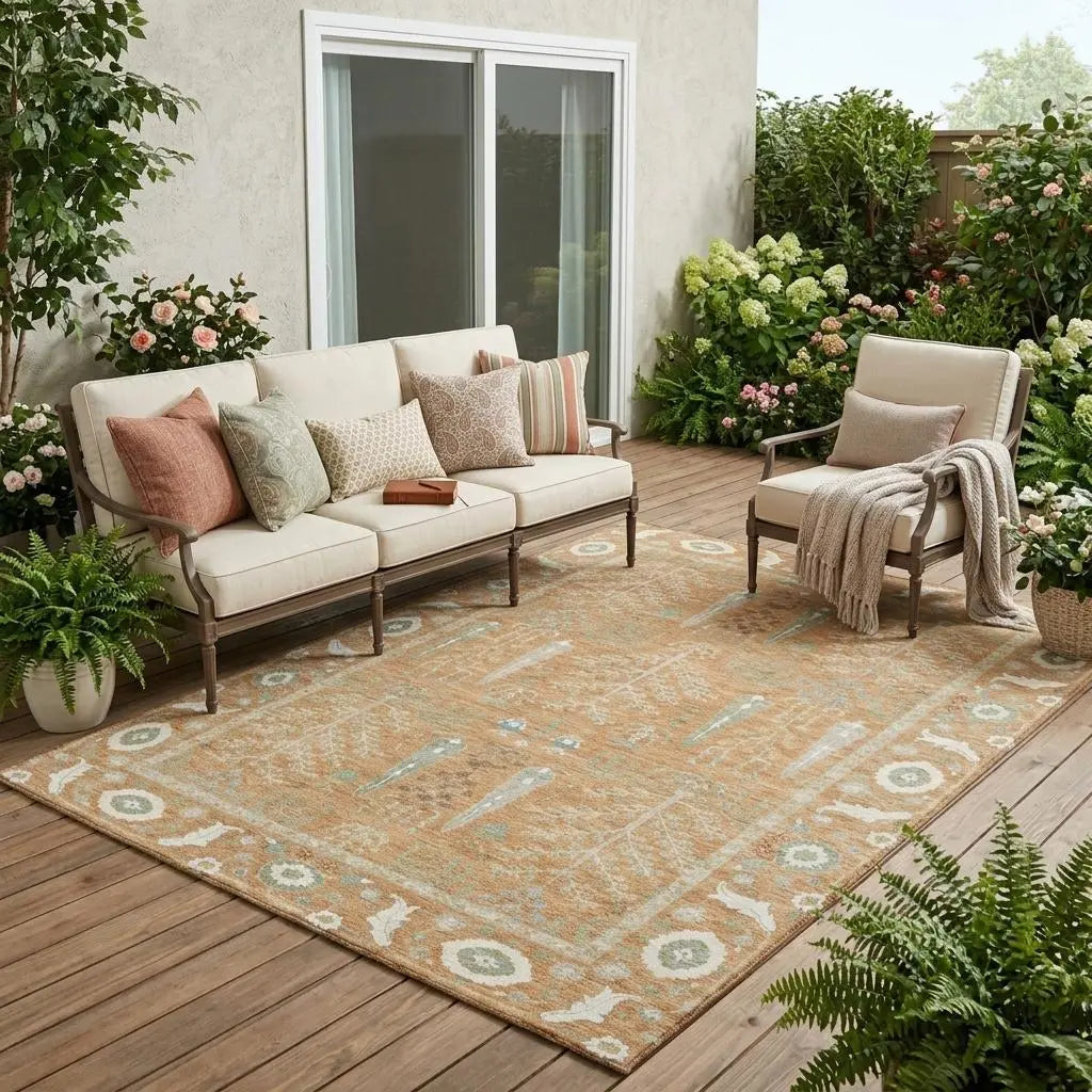 5' X 8' Copper And Orange Oriental Washable Indoor Outdoor Area Rug Homeroots Outdoor